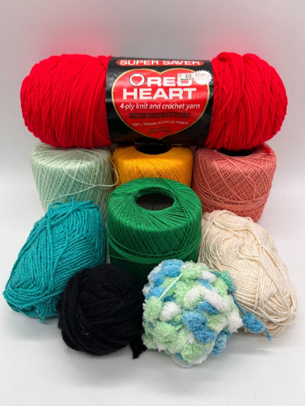 Lot of 9 Crochet Thread and Yarn Unbranded Various Colors and Materials
